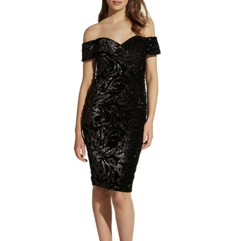 Bardot Sequin Velvet Off-Shoulder Bodycon Dress